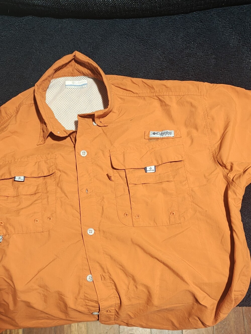 Columbia Men's Short-Sleeve Orange Fishing Button-Down Shirt